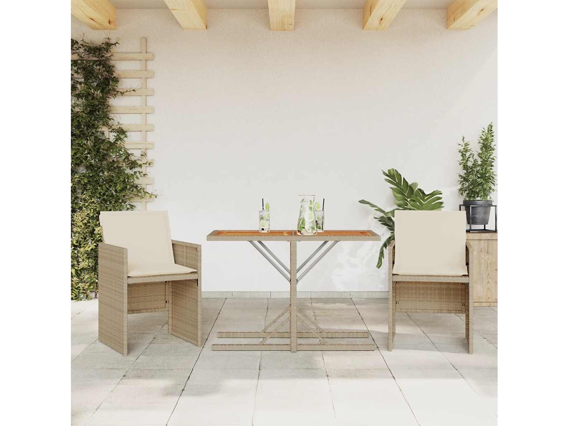 Vidaxl 3 Pcs Conjunto Bistrô com Almofadões Vime Pe Bege