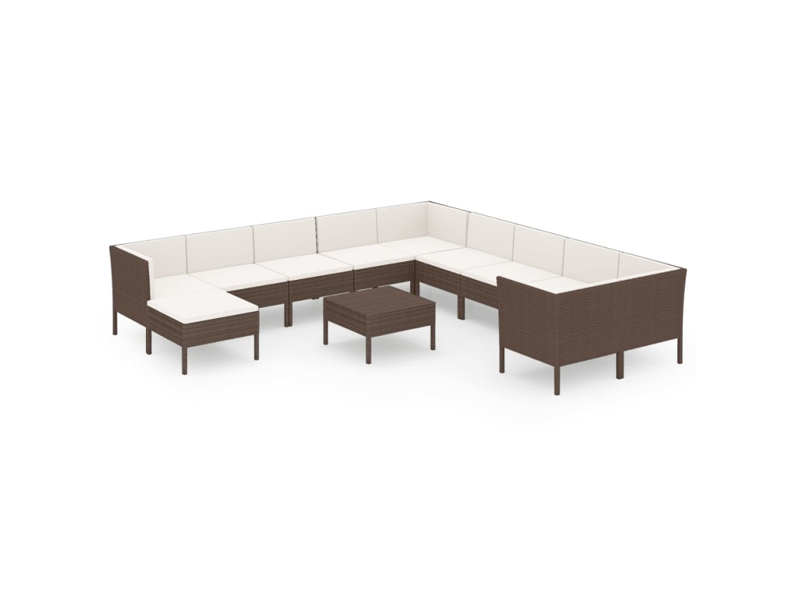 Conjunto 12 lounge jardim c/ almofadões VIDAXL vime PE castanho