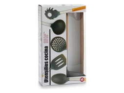 Set 5 Utensílios de Cozinha Madeira e Aço Inox.