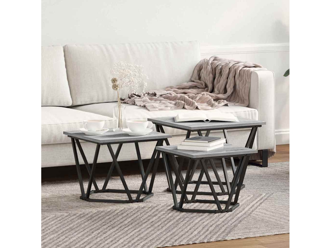 Vidaxl Mesa De Centro 3 Pcs Cinza Sonoma Madeira De Engenharia E Aço