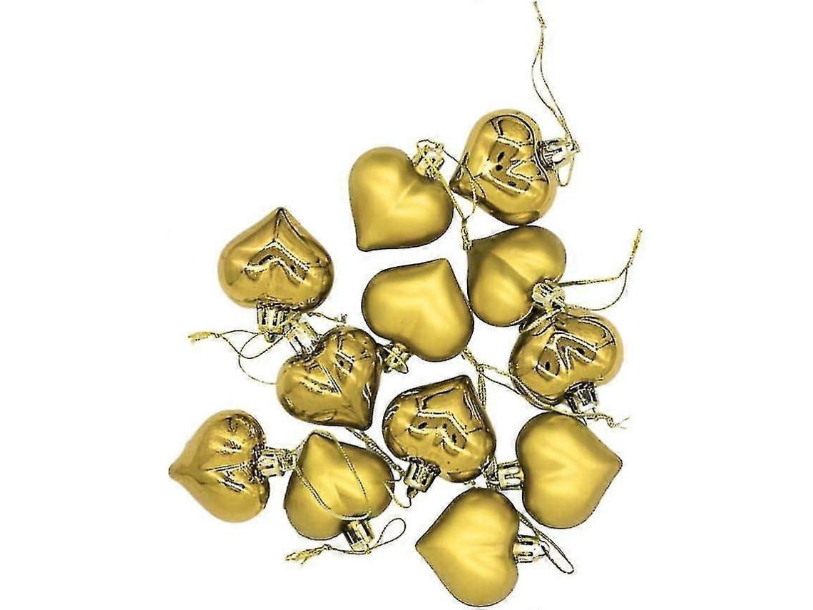 Conjunto De 12 Bolas De Natal Em Formato De Corao Para Decorao De Rvores, Ideais Para Casamentos E Festas Natalinas Hengjian (douradas)
