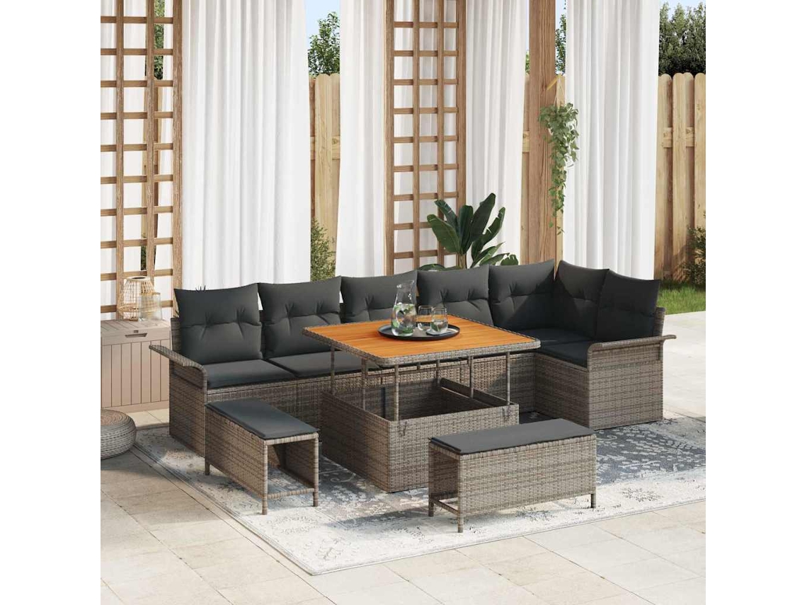 Vidaxl Conjunto De Sofá De Jardim Com Almofada 9 Pcs Cinzeto