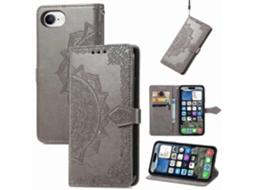 Capa Tipo Carteira Para Iphone 16e Com Estampa De Mandala E Flor De Couro