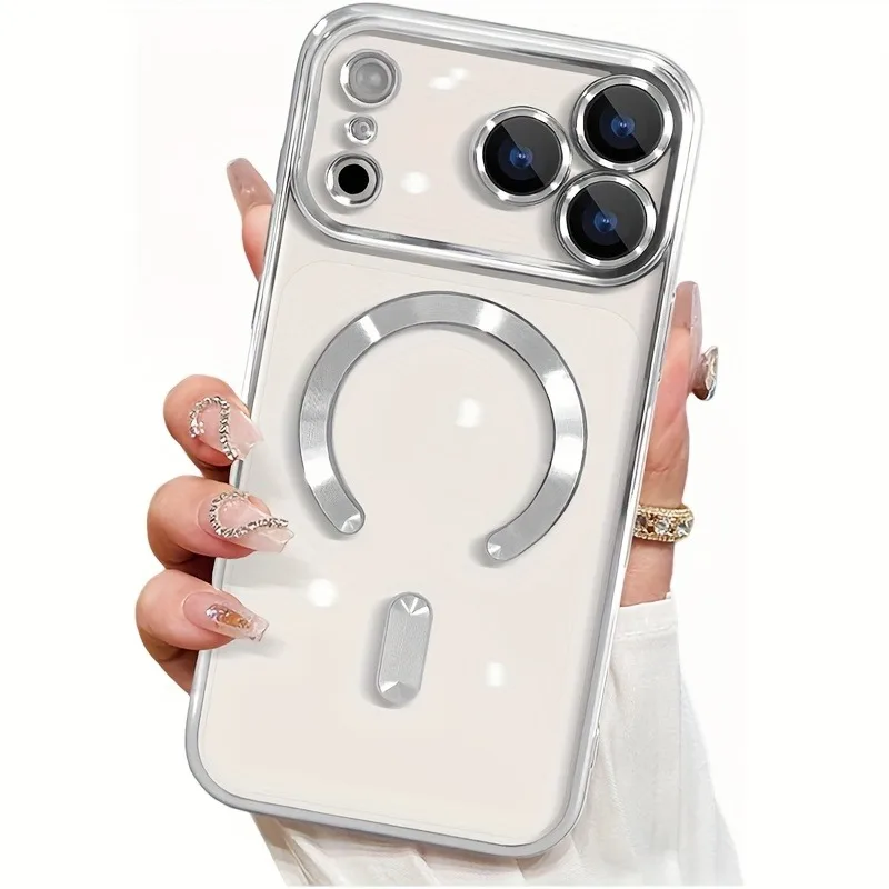 Capa Transparente Eletroplaqueada Magsafe Para Iphone 16 Pro Max (prateada)