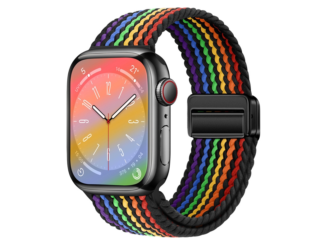 Bracelete Para Apple Watch 42/44/45/46/49mm Arco-íris Negro Cuich