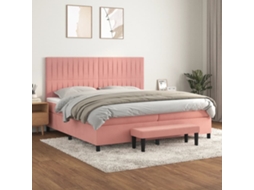 Cama Com Molas/colchão 200x200 Cm Veludo Rosa