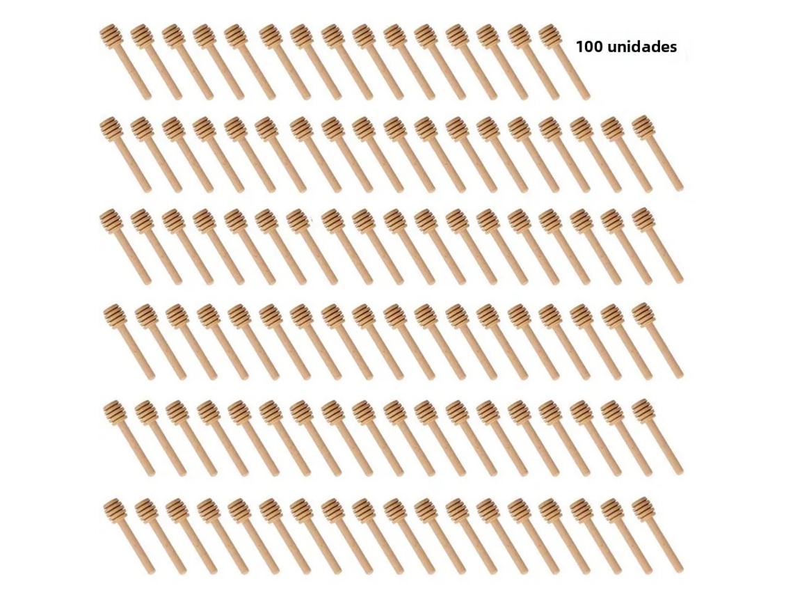 Palitos para Mexer Mel de Alta Qualidade, Cabo de Madeira, 100 Palitos por Pacote, Colher de Cabo Longo MDUG (100 Unidades)