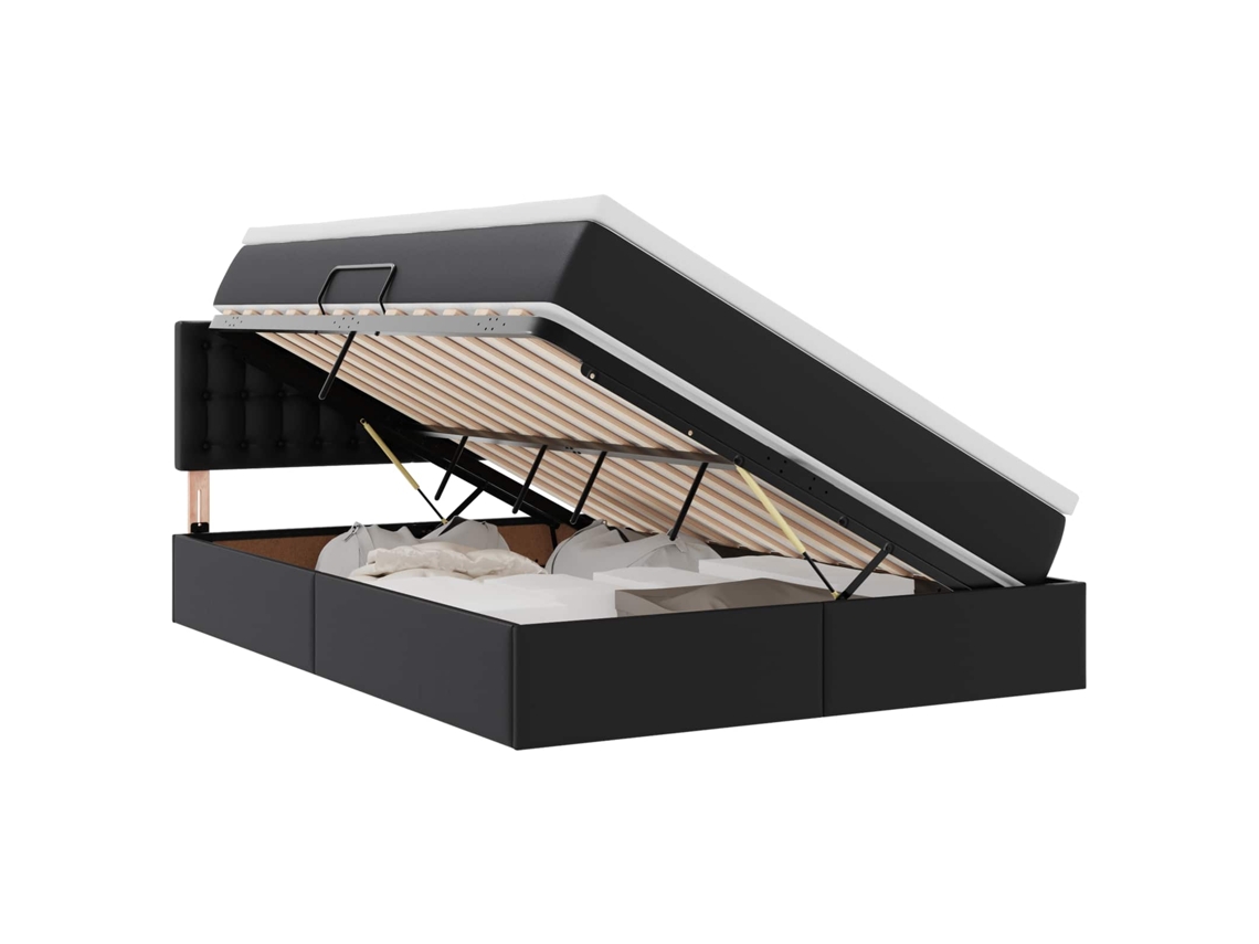 Cama com Arrumação e Led Preto 140x190 cm Couro Sintético MAISON EXCLUSIVE