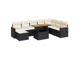Conjunto de 9 Sofás P/ Jardim Almofadões Vime Pe/acácia Castanho MAISON EXCLUSIVE