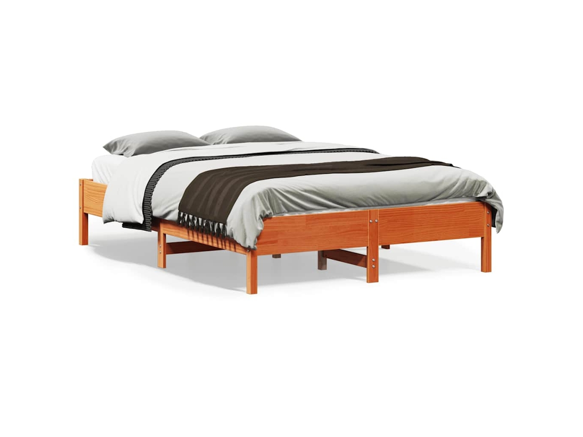 Vidaxl Cama Sem Colchão 140x190 Cm Pinho Maciço Castanho-mel