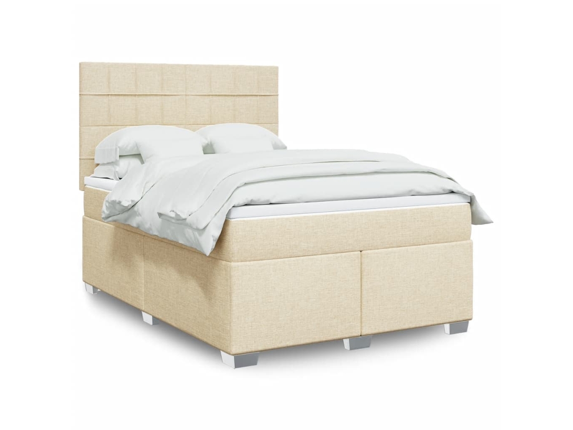 Vidaxl Cama Com Molas/colchão 140x190 Cm Tecido Cor Creme