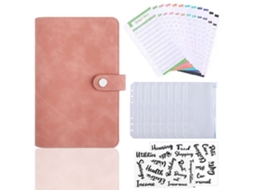 Caderno A6 de Folhas Soltas, Rosa, com 8 Bolsos com Zíper+ 12 Cartões para Orçamento+ 2 Adesivos em Inglês BRILVIBERA