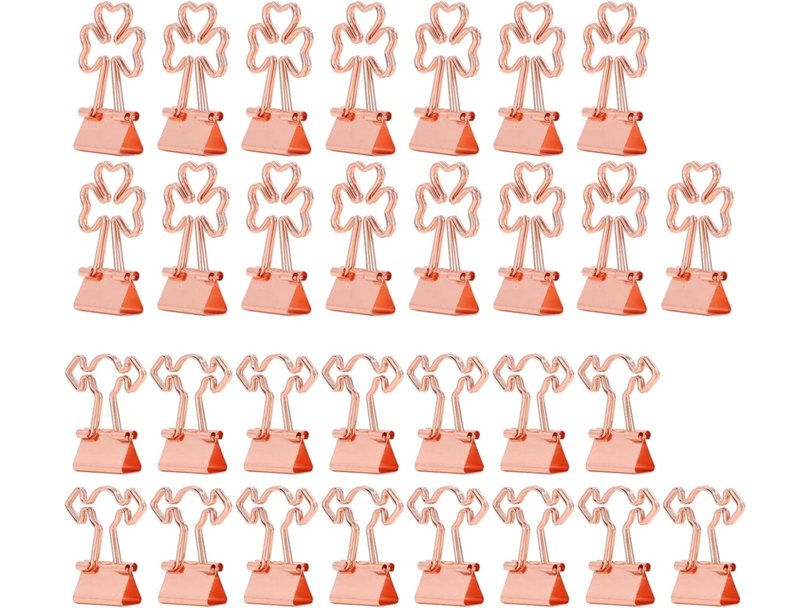 30 Clipes de Papel Pequenos, Cor Ouro Rosa, Estilo Trevo, Clipes de Papel Metálicos de Alta Fixação, Ideais para Casa