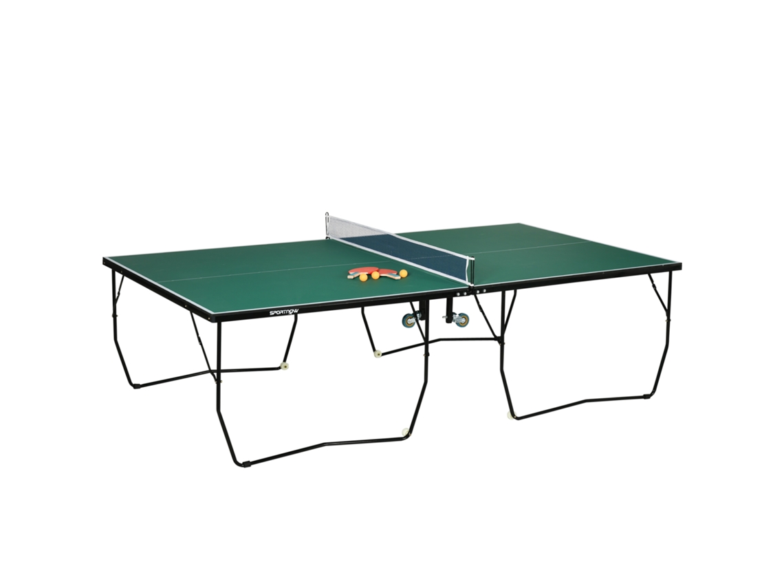 Mesa Pingue Pongue Interno Rodas Dobrável 2 Raquetes Aço Verde VELTRIX
