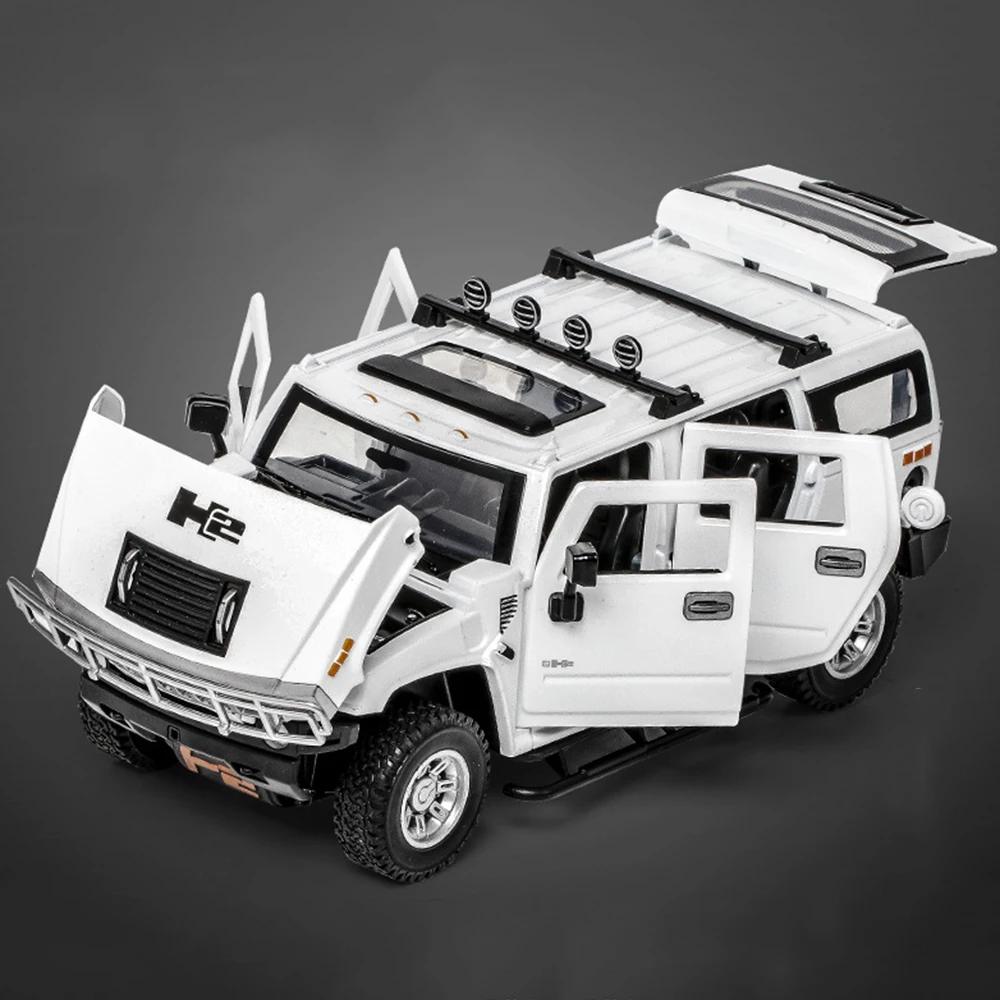 (branco) Hanma H2 Action Car Em Escala 1:24, Material Em Liga De Alumínio, Com Efeitos De Luz E Som.