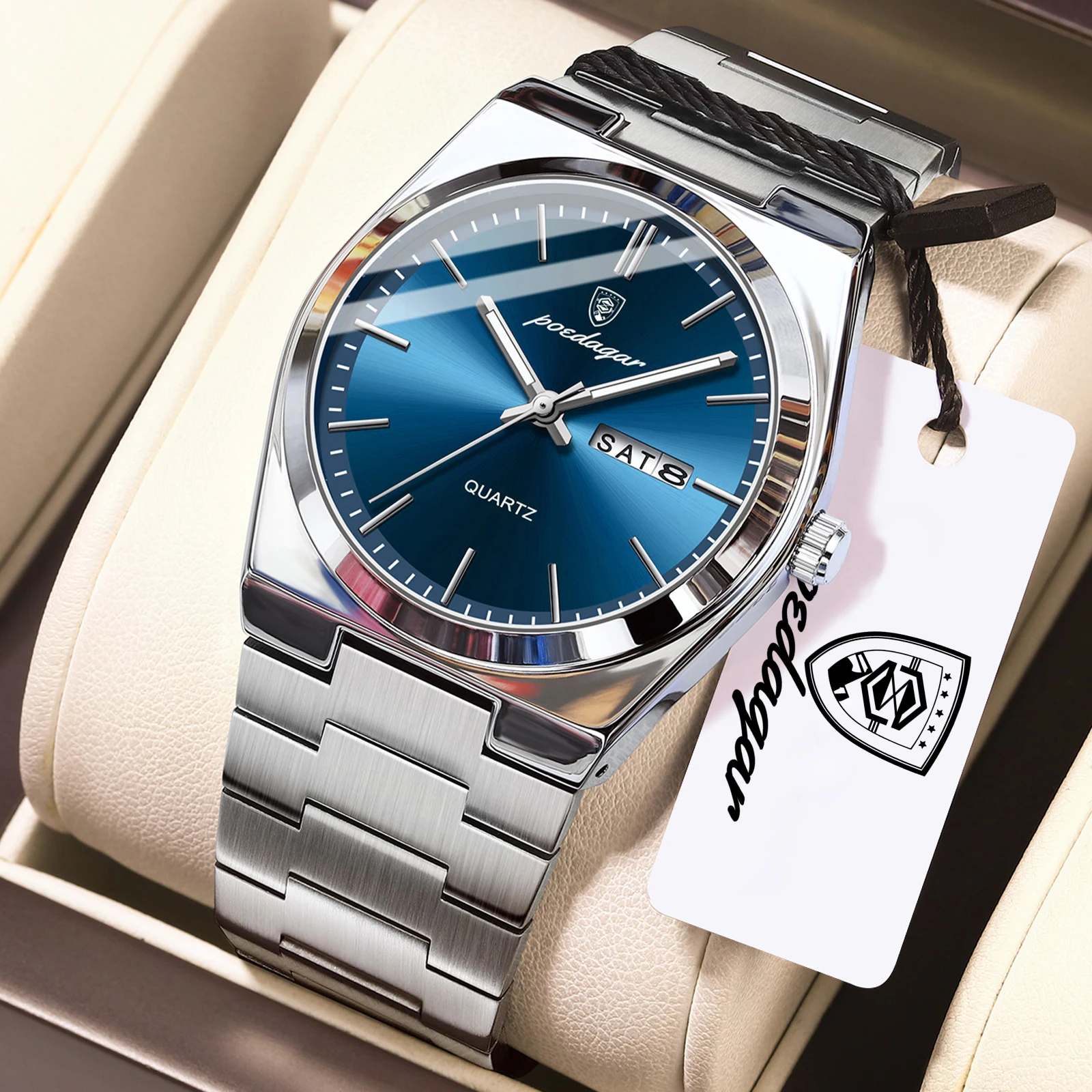 Relógio Masculino De Negócios (azul Prateado), À Prova D'água, Luminoso, Com Data E Dia Da Semana, Movimento De Quartzo, Elegante.