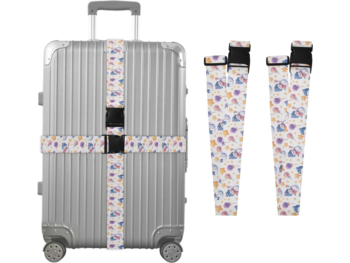 Conjunto De 2 Cintas Bagagem Com Estampa Boneco Neve E Estrela Para Malas, Cintas De Viagem, Acessórios Para Cintos