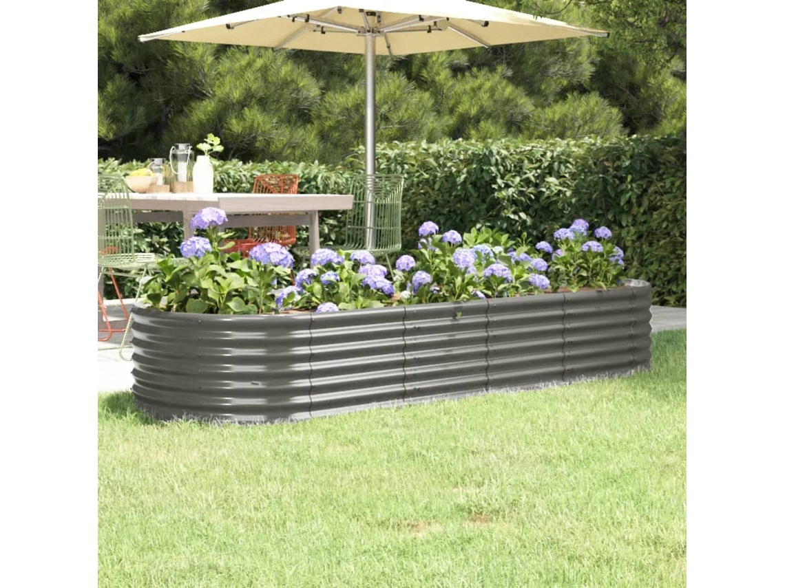 Vidaxl Canteiro Elevado Jardim 224x80x36cm Aço Galvanizado Cinzento
