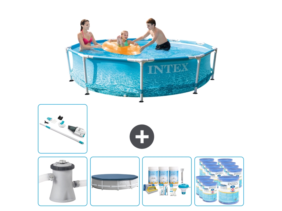 Piscina INTEX com Estrutura Redonda 305 X 76 Cm Impressão D'Água Inclui Bomba Cobrir Pacote de Manutenção Filtros Aspirador de Pó