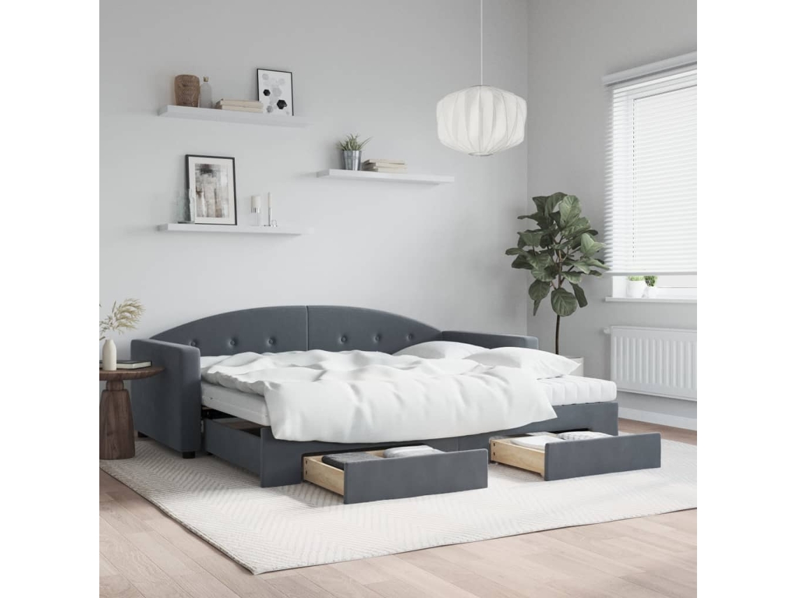 Vidaxl Sofá cama C/ Gavetão e Gavetas 90x190 Cm Veludo Cinzento escuro