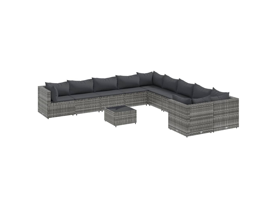 11 Pcs Conjunto Sofás de Jardim C/ Almofadões Vime Pe Cinzento MAISON EXCLUSIVE