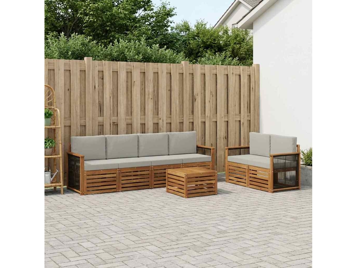 Vidaxl Conjunto De Sofás Para Exterior 7 Pcs Natural E Cinzento-claro