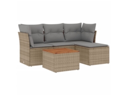 Conjunto de 5 sofás para jardim com almofadões Vime Pe Bege MAISON EXCLUSIVE (5 peças)