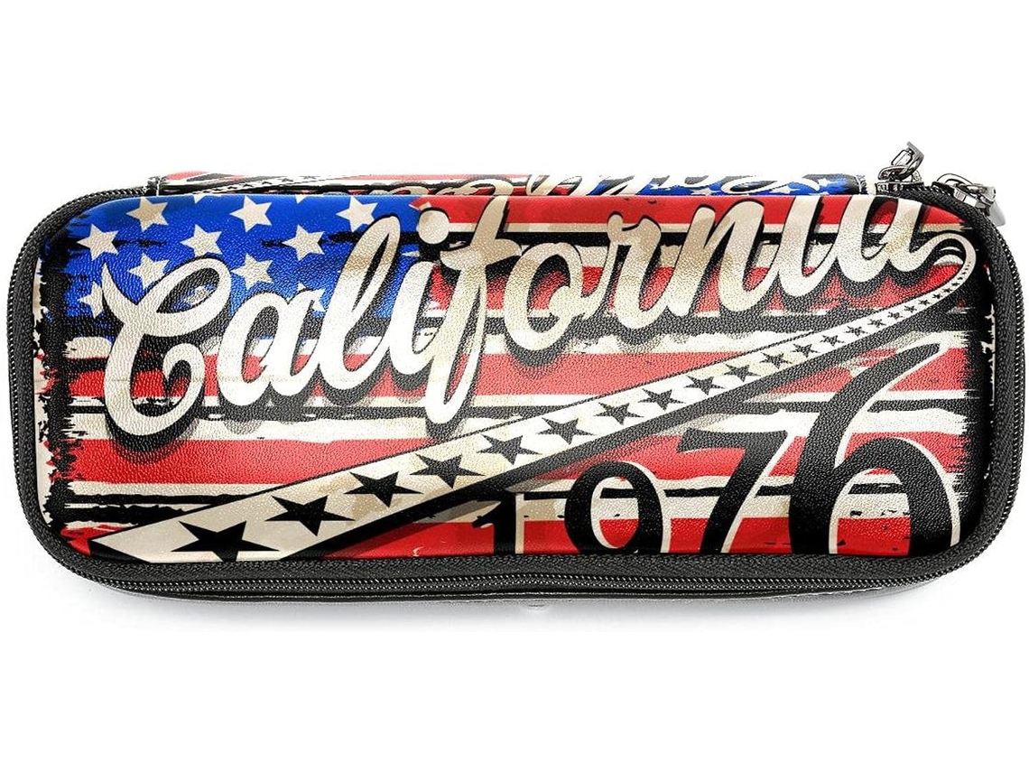 Conjunto grande retrô com lápis e marcadores estampados com a bandeira americana, ideal para escola, mesa de trabalho e adultos.