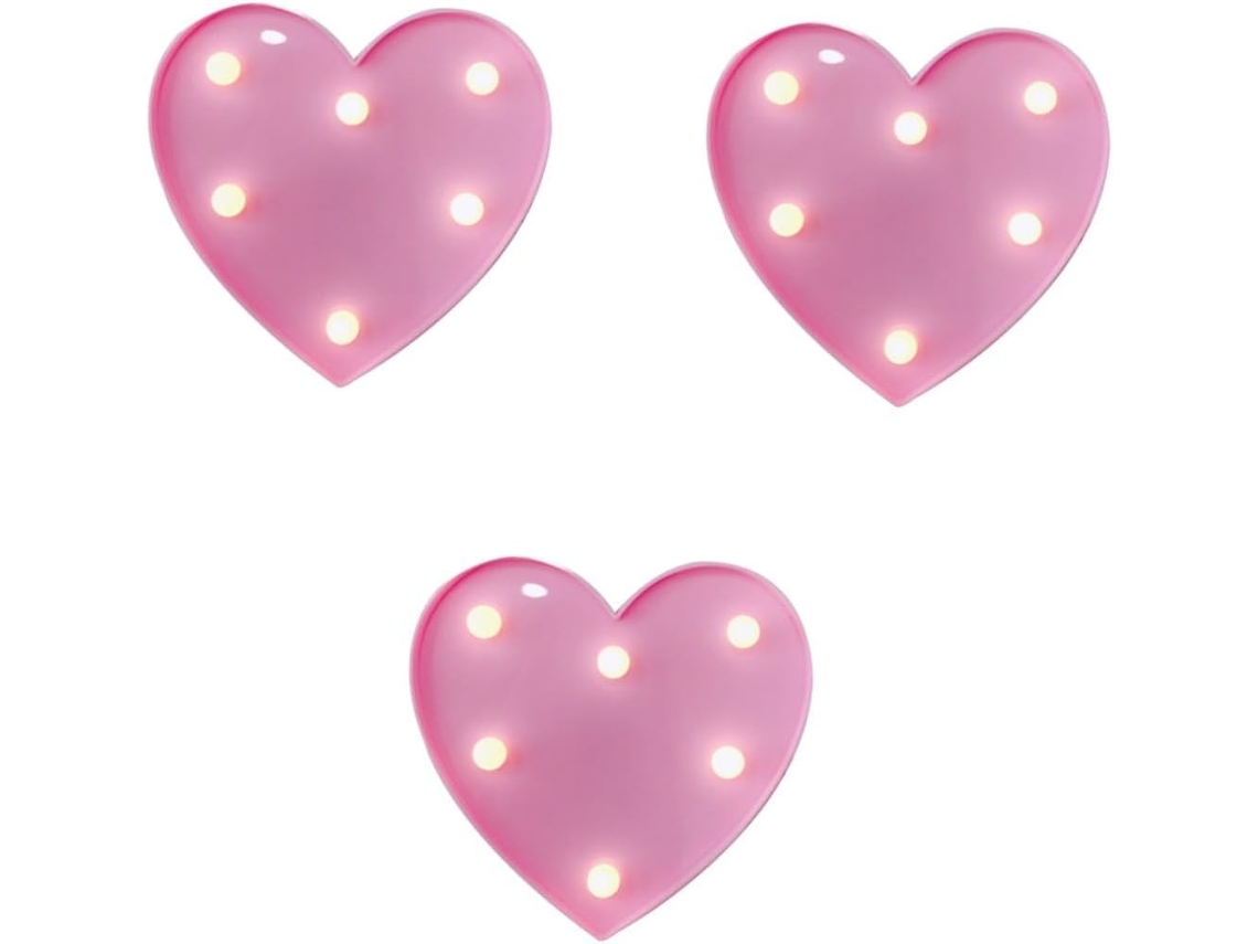 Luminária Noturna Led Em Formato De Coração Rosa Exceart, Lâmpada Sem