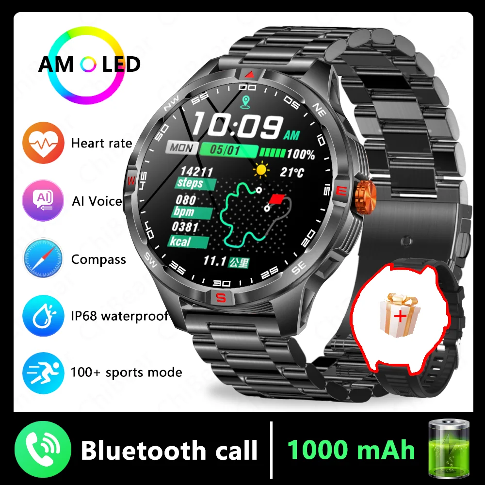 (aço Preto) Smartwatch, Gps, Bússola, Resistente À Água, Esportes E Fitness