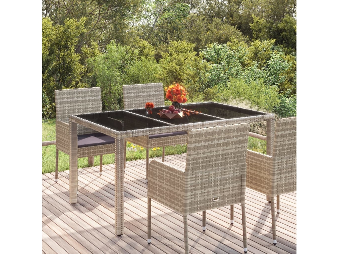 Vidaxl Mesa De Jardim Com Tampo De Vidro 150x90x75 Cm Vime Pe Cinzento