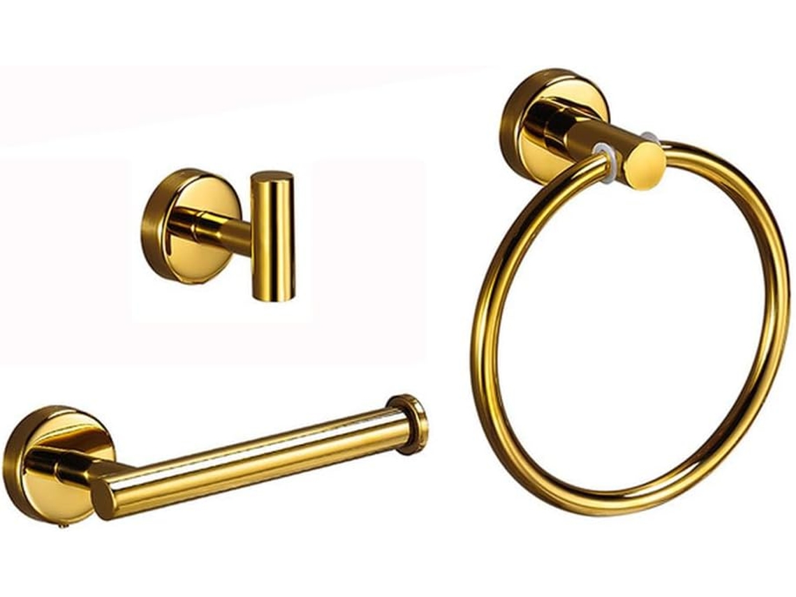 Conjunto De Acessórios Para Banheiro Em Dourado Brilhante, Aço Inoxidável 304, Com Barra De Toalha, Porta Papel