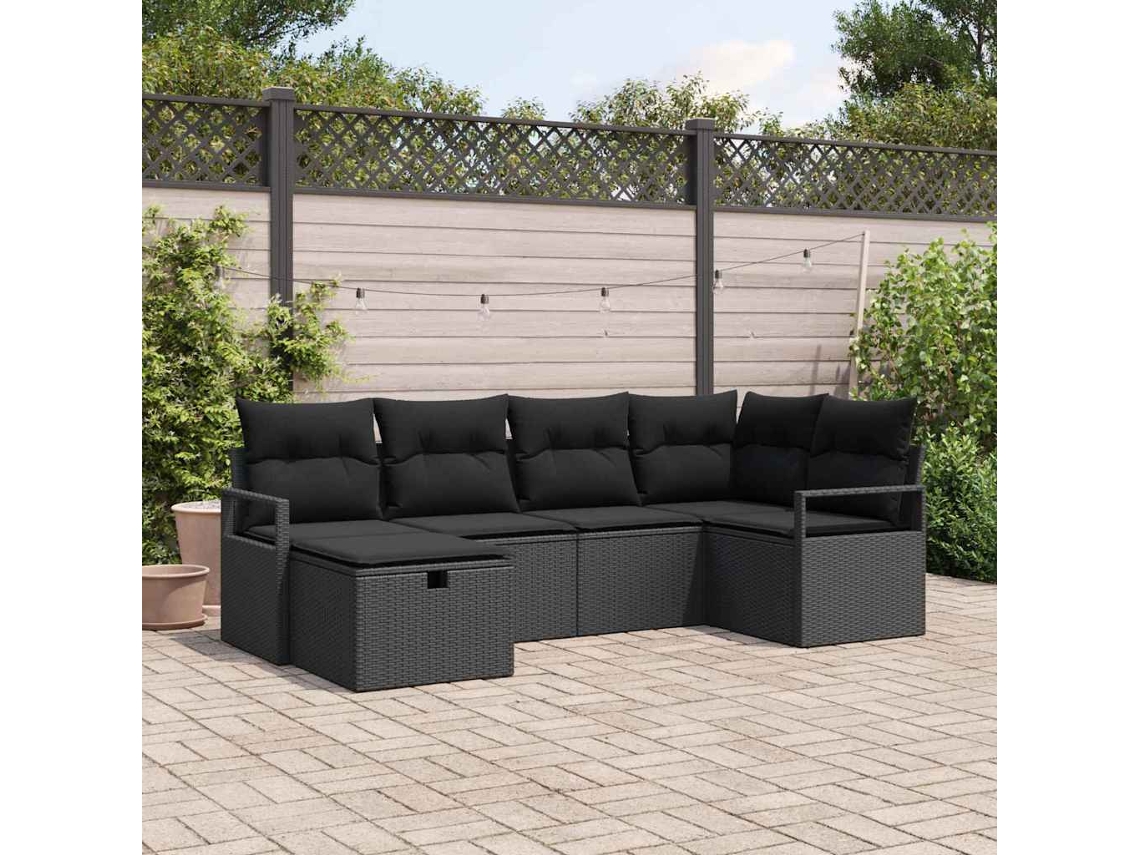Vidaxl Conjunto De Sofás 6 Unid. Preto Vime Pe