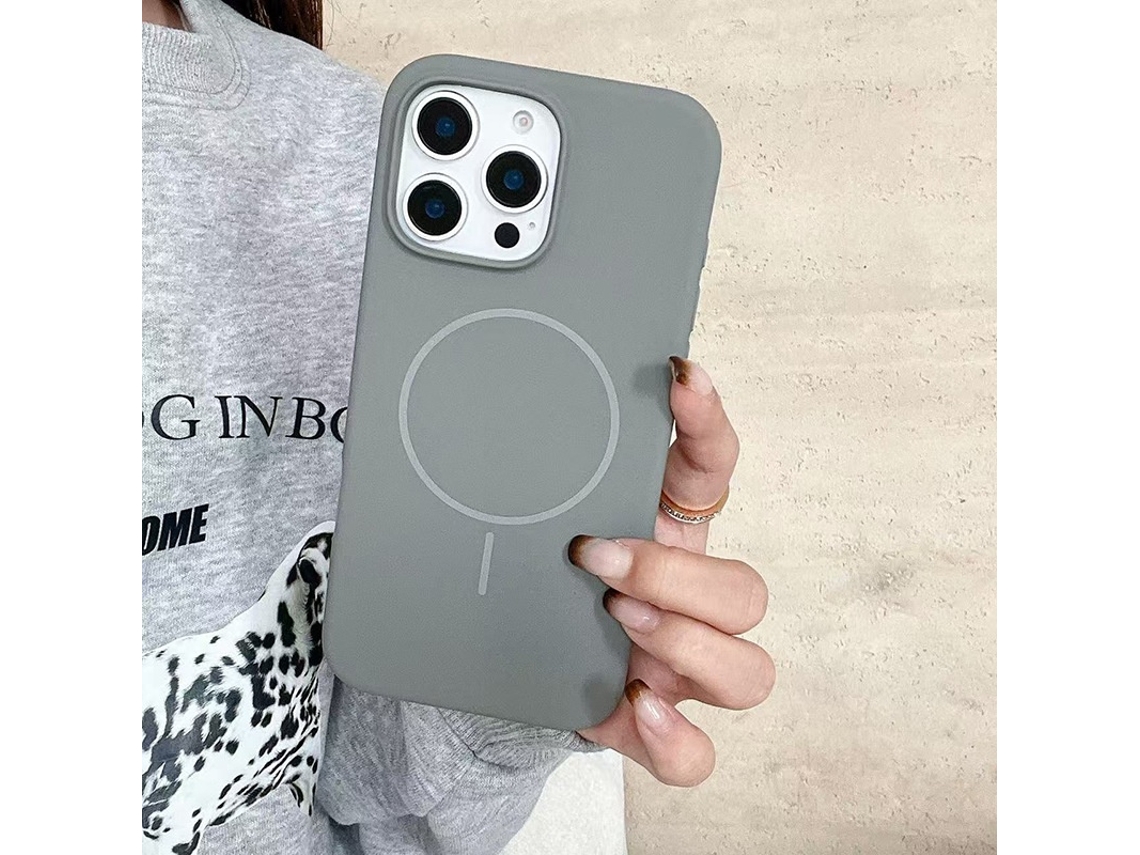 Capa Para Iphone 17 Pro Em Silicone Líquido Magnético Cinza Titânio Com Anel Magnético Fino.