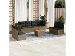 Vidaxl 9 Pcs Conjunto Sofás P/ Jardim com Almofadões Vime Pe Cinzento