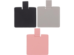 Conjunto de 3 espelhos portáteis para bolsa com compartimento em couro sintético, ideais para mini cosméticos.