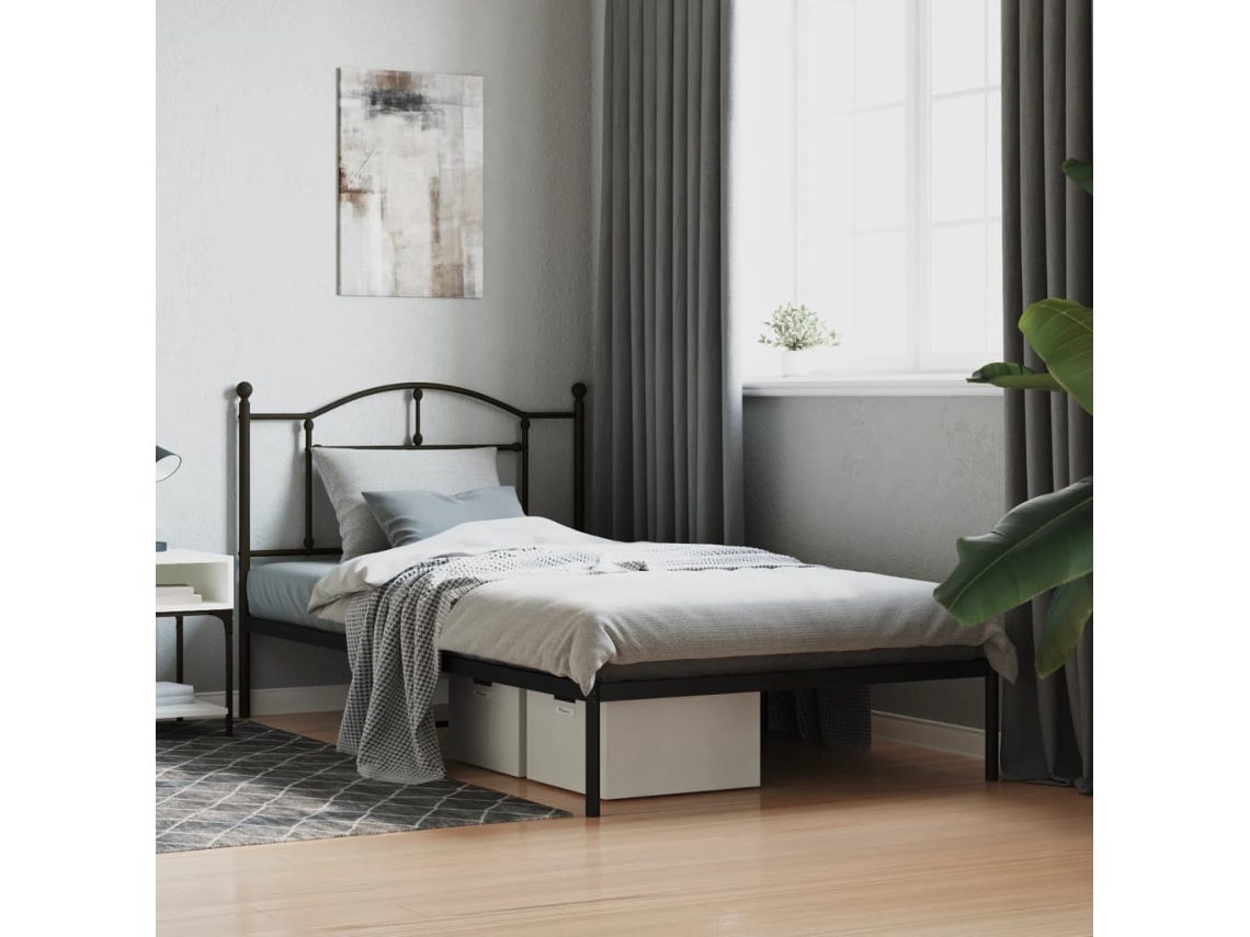 Estrutura De Cama Com Cabeceira 107x203 Cm Metal Preto