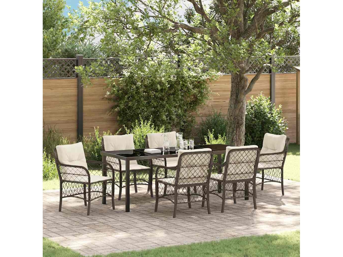 Vidaxl Conjunto De Jantar Para Jardim 7 Unid. Castanho Vime Pe