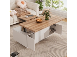Mesa De Centro Moderna Com Mecanismo Duplo De Elevação E Compartimento Oculto, Suporta Até 50 Kg.