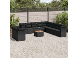 Vidaxl 12 Pcs Conjunto De Sofás De Jardim C/ Almofadões Vime Pe Preto