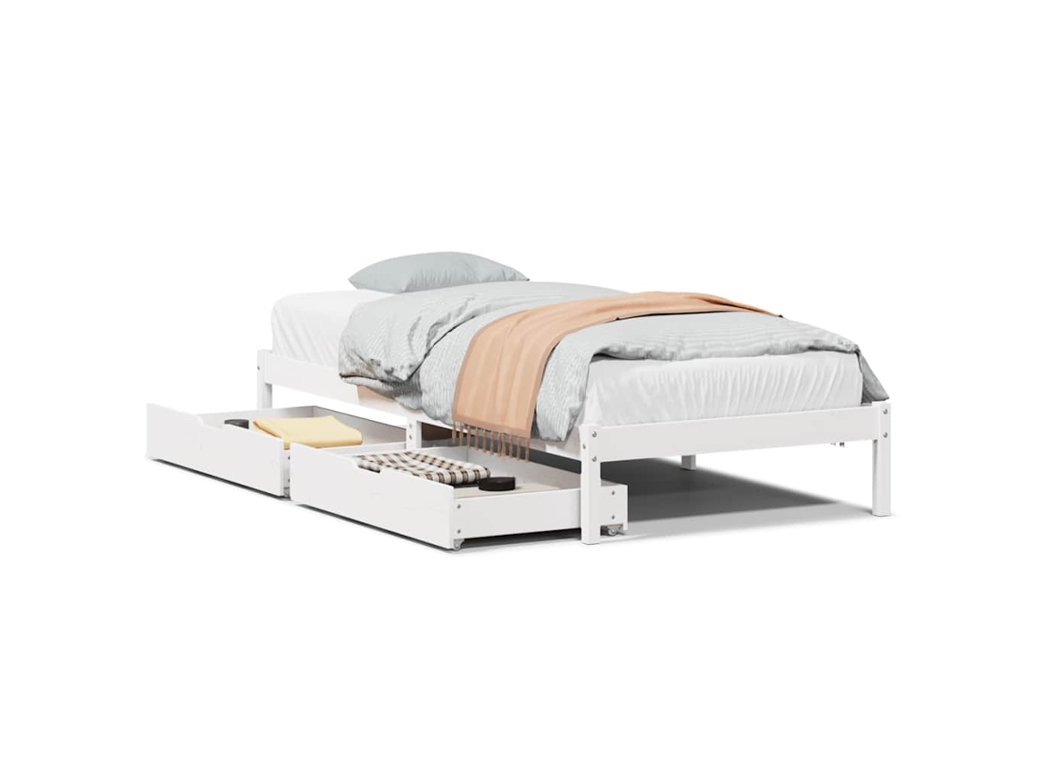 Cama Sem Colchão 75x190 cm Madeira de Pinho Maciça Branco MAISON EXCLUSIVE