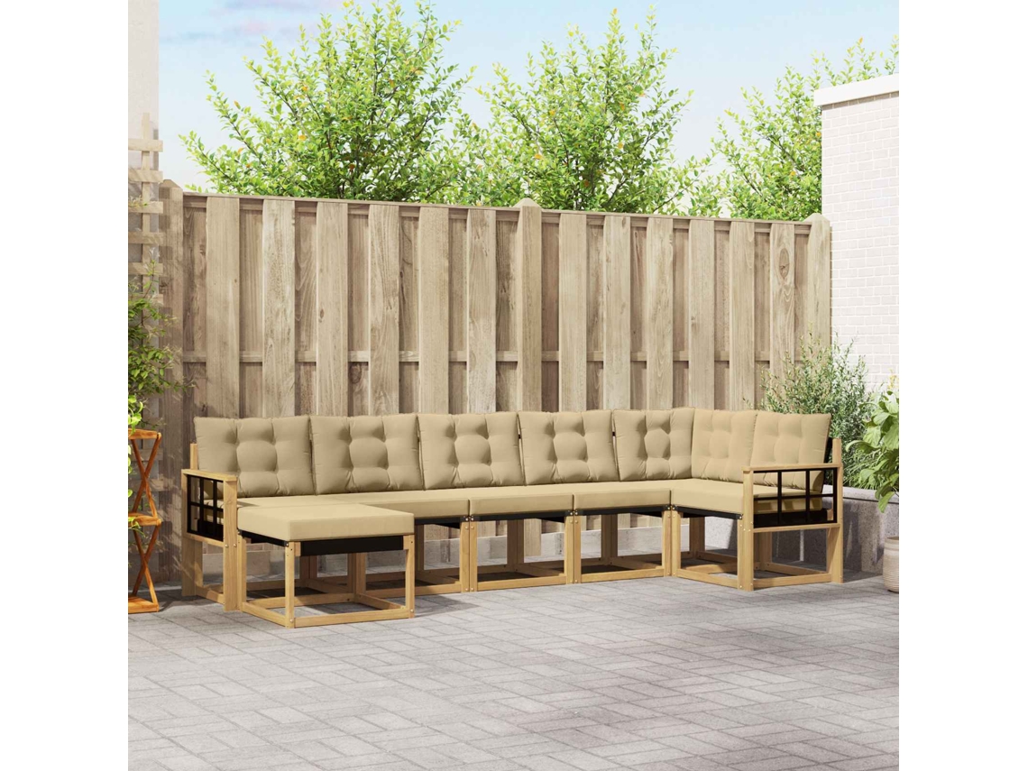 Vidaxl Conjunto De Sofás Para Exterior 7 Unid. Branco E Bege