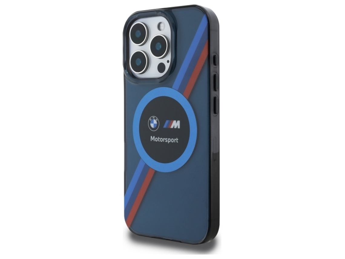 Capa para iPhone 16 Pro Max BMW Pele Sintética Rígida Azul