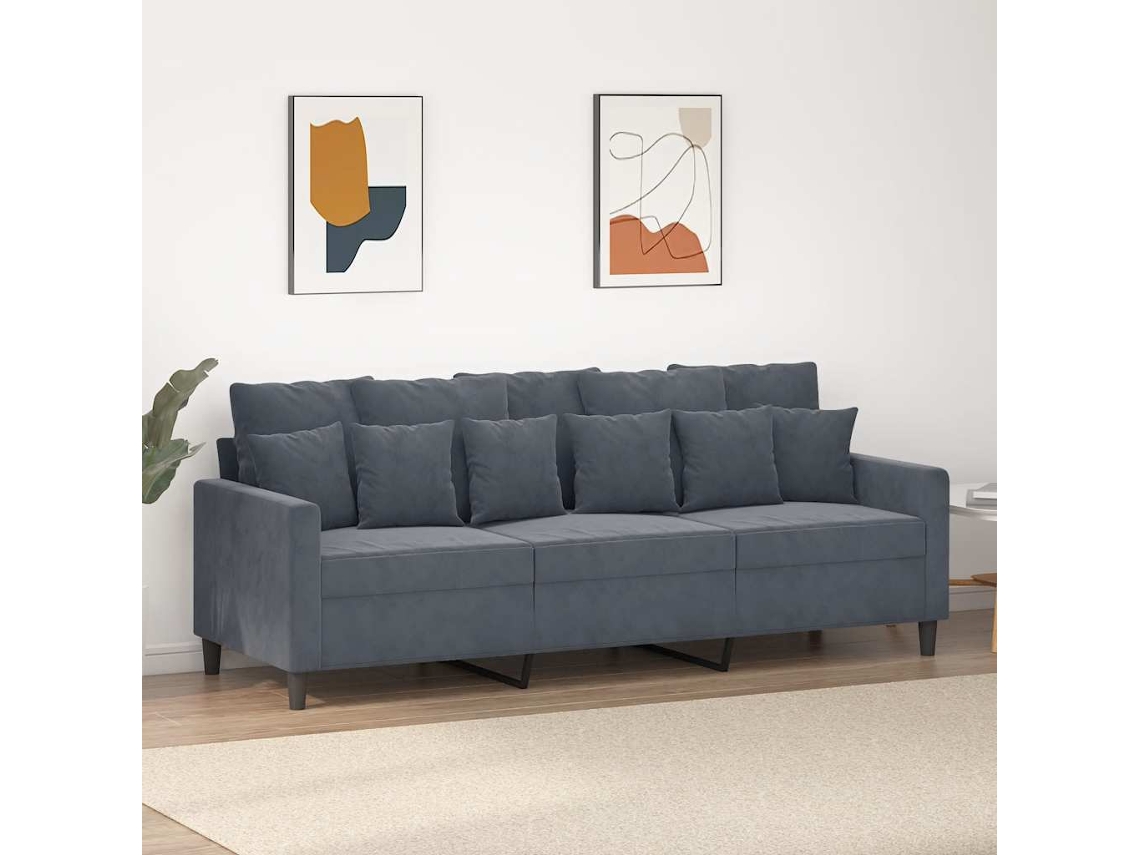 Vidaxl Sofá De 3 Lugares 180 Cm Veludo Cinza-escuro