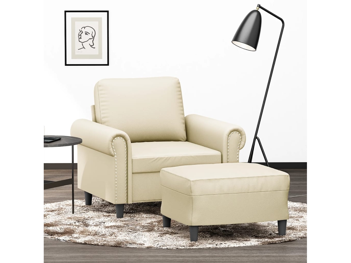 Vidaxl Poltrona Com Apoio De Pés Couro Artificial 60 Cm Cor Creme