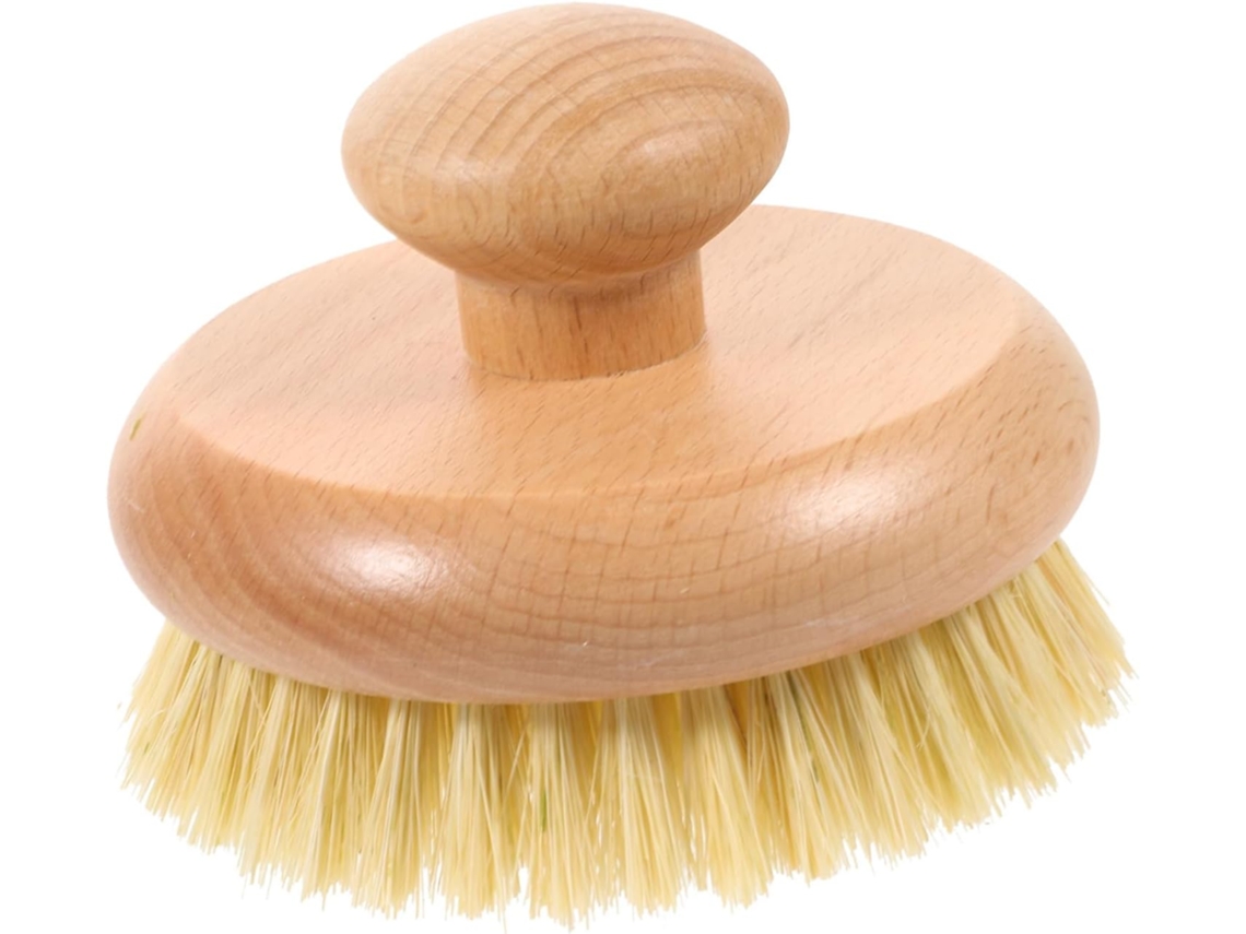 Escova De Banho Com Cabo Redondo – Tamanho Pequeno Cerdas Sisal Madeira Faia Ferramenta Limpeza Corporal Massagem E