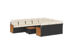 Conjunto de 11 Sofás de Jardim com Almofadões Vime Pe Preto MAISON EXCLUSIVE