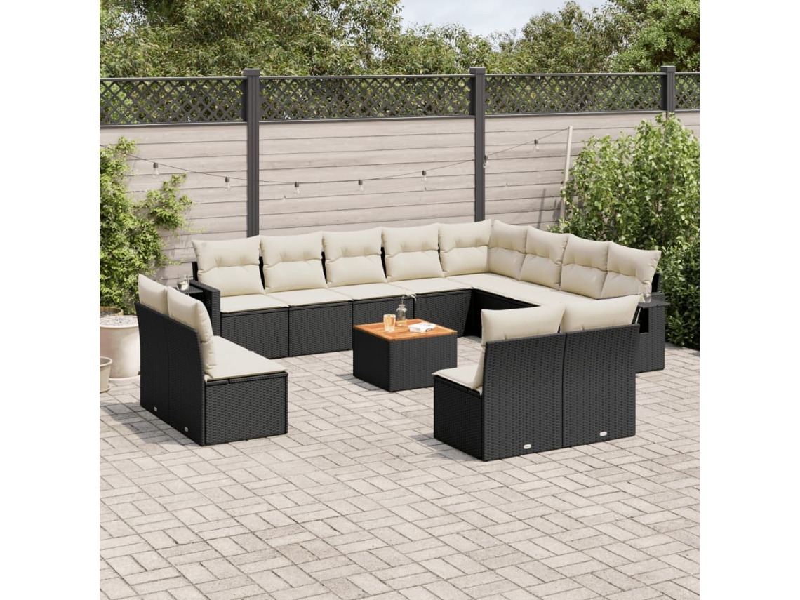 Vidaxl 13 Pcs Conjunto de Sofás de Jardim com Almofadões Vime Pe Preto