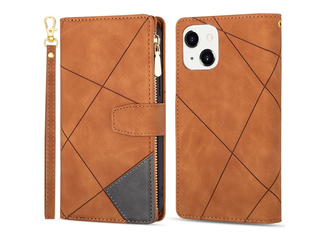 Capa Para Iphone 14 Pele Sintética Castanho