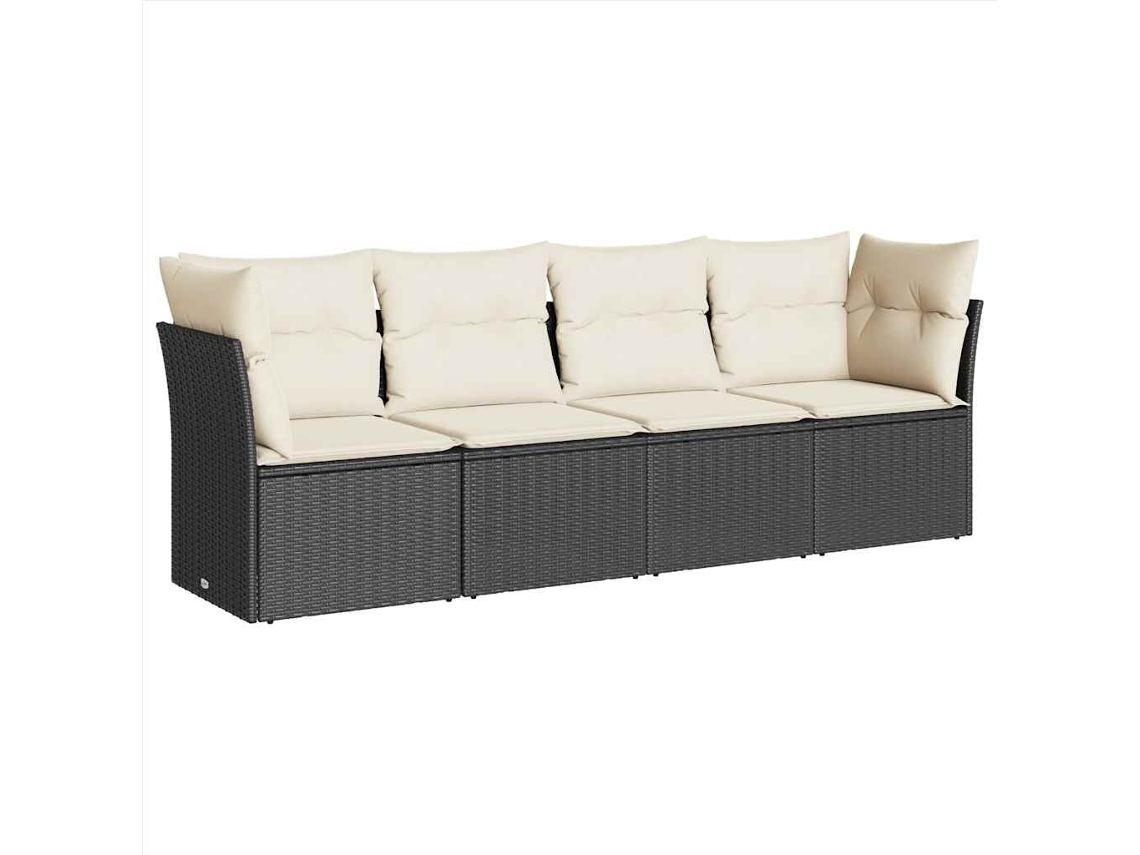 Conjunto de 4 sofás para jardim com almofadões Vime Pe Preto MAISON EXCLUSIVE (4 peças)